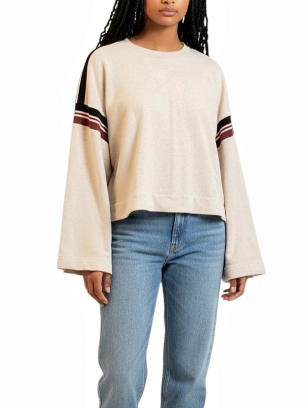 Madewell Drop Shoulder Stripe Cream Relaxed Crewneck Sweatshirt